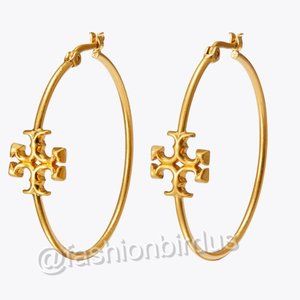 TORY BURCH | Kira Goldtone Logo Hoop Earrings (16k Gold) (BRAND NEW)